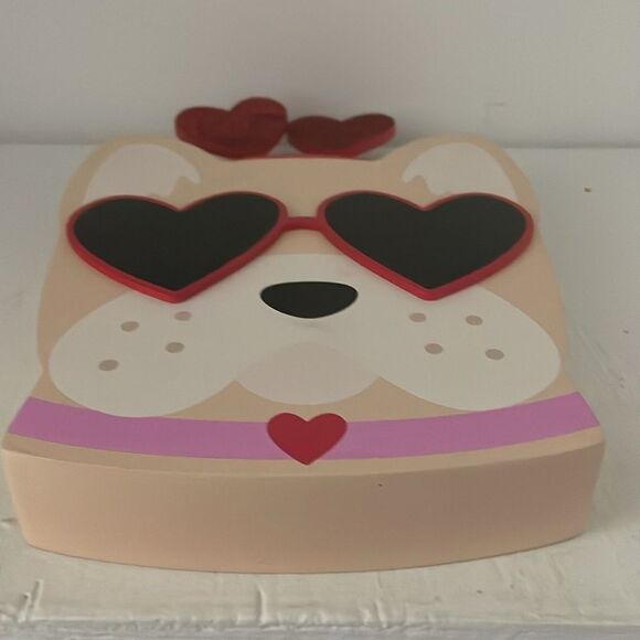 Heart valentines wooden pink dog heart glasses desk art desk decor house decor - Picture 7 of 11